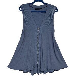 Comfy USA Jackie Full Zip Vest Tank Top Sz L Black Blue Stripe Stretch Lagenlook